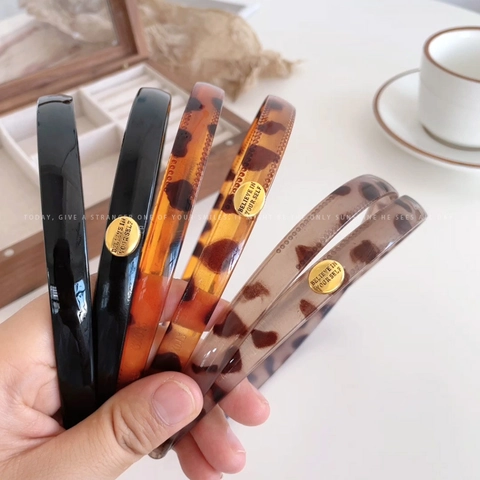 Cerchietto in Resina Vintage con Stampa Leopardata da Donna Cerchio per Capelli Antiscivolo con Etichetta in Metallo Dorato