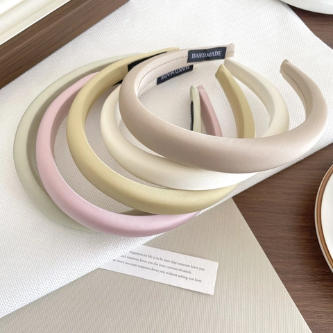 Cerchietto Imbottito in Spugna e Tessuto di Raso Stile Coreano per Donna Tinta Unita Accessori per Capelli alla Moda