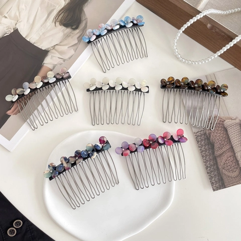 Korean Style Acetate Flower Hair Comb Alloy Metal Teeth Hairpin Rhinestone Floral Hair Clip Elegant Daily Headwear For Women