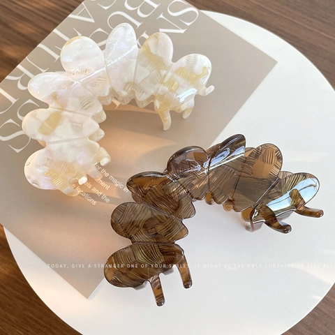 Vintage Large Acetate Hair Claw Clip Scalloped Flower Petal Hair Clip Marbled Tortoiseshell Hair Accessories For Women