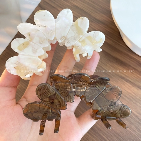 Vintage Large Acetate Hair Claw Clip Scalloped Flower Petal Hair Clip Marbled Tortoiseshell Hair Accessories For Women