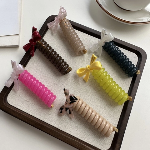Süße Schleife Spirale Telefonleitung Haargummi Kunststoff Handgemacht Hoch Elastisch Haarband Elegante Haarschmuck Für Damen Täglich