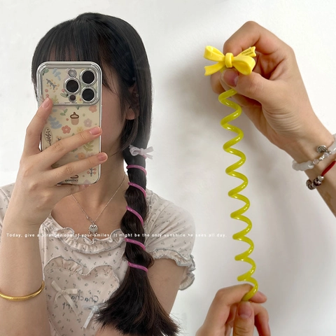 Süße Schleife Spirale Telefonleitung Haargummi Kunststoff Handgemacht Hoch Elastisch Haarband Elegante Haarschmuck Für Damen Täglich
