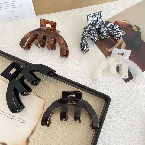 Pinza per Capelli Semicircolare ad Arco in Acetato Stile Francese per Donna Motivo Marmo Venature del Legno Fermaglio retrò