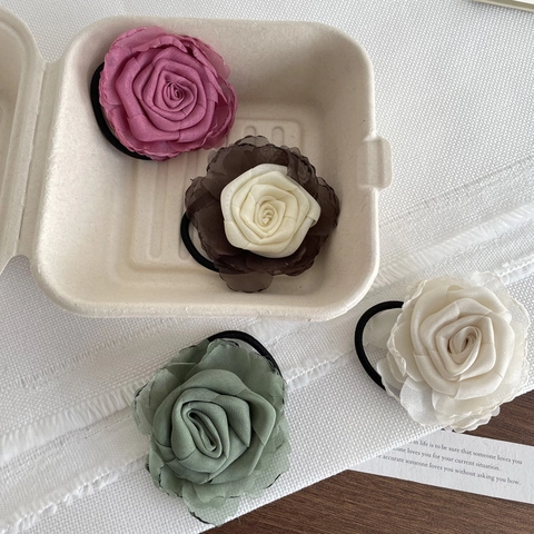 Vintage Scrunchie in Tessuto con Fiore di Rosa Fatto a Mano Elastico per Capelli Fascia per Capelli Accessori per Donna Uso Quotidiano
