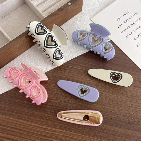 Pinces à Cheveux Griffe en Acétate Français Forme Coeur et Noeud pour Femmes Barrettes Douces Évidées Accessoires Mode Coréenne