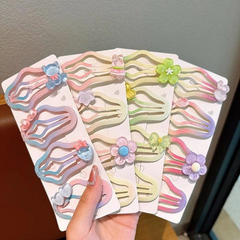 Juego de Pinzas para el Cabello con Degradado de Color de Dibujos Animados para Niños Niñas Resina Animal Flor Ondas BB Clips Accesorios para el Cabello