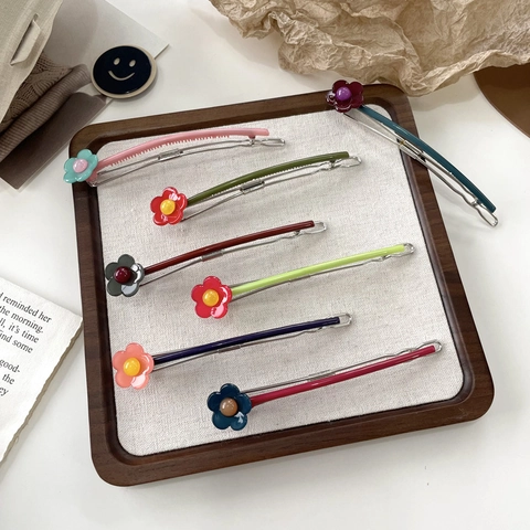 Pince à Cheveux Fleur en Acétate Vintage Coréenne Sucrée Colorée Cinq Pétales Barrette Pour Femmes Accessoires de Cheveux