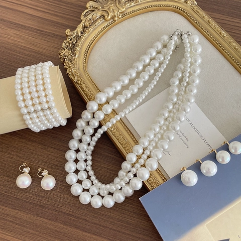 Elegante ABS Kunstparel Sieraden Ketting Armband En Oorclip Koreaanse Stijl Luxe Accessoires Voor Meisjes Klassiek Cadeau