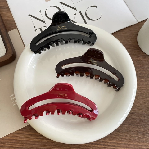 Pinza de Pelo de Acetato de Celulosa Minimalista Francés Para Mujer Elegante Clip de Tiburón Calado Brillante Grande