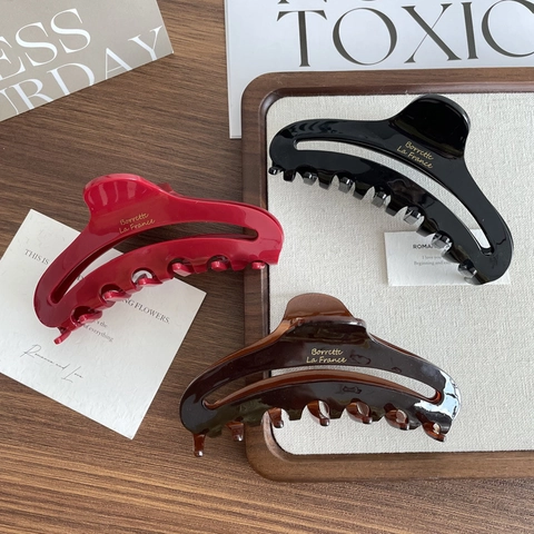 Pinza de Pelo de Acetato de Celulosa Minimalista Francés Para Mujer Elegante Clip de Tiburón Calado Brillante Grande