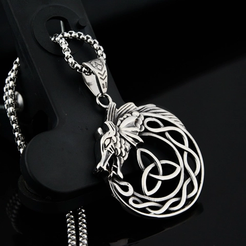 Collana con Ciondolo Drago Celtico in Acciaio Inossidabile Vintage Argento Triquetra Viking Hip Hop Punk Gioielli Uomo Donna