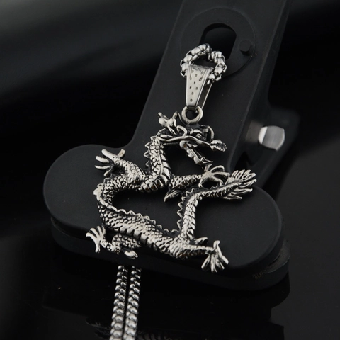 Retro Stainless Steel Chinese Dragon Pendant Necklace Hip Hop Punk Style Men Women Jewelry Gift Blackened Box Chain Neck饰
