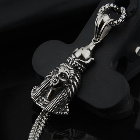 Vintage Edelstahl Altägyptische Göttin Pharao Anhänger Halskette Hip-Hop-Stil Gebürsteter Schmuck Für Unisex