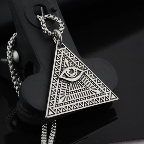 Hip Hop Titanium Steel Triangle Eye of Providence Pendant Necklace For Men Women Vintage Gothic Geometric Jewelry Gift
