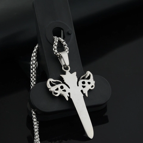 Collana con Pendente a Spada in Acciaio Inossidabile Vintage Design con Ali Gioielli Hip Hop Gothic Punk per Uomo Donna