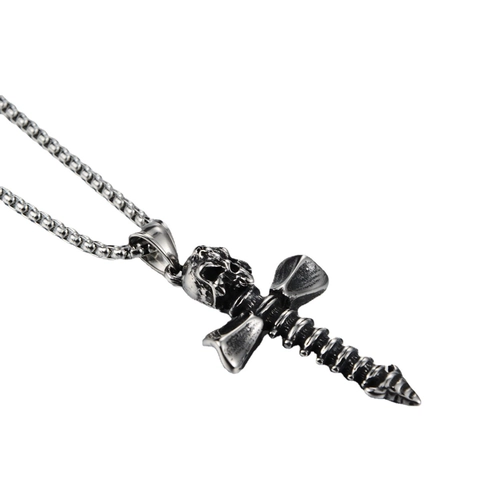 Collier Pendentif Croix Crâne en Acier Titane Punk Gothique Style Industriel Vintage Vis Rivet Bijoux Hip Hop Unisexe