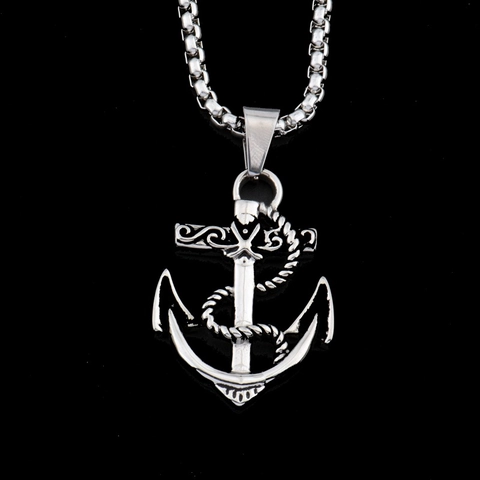 Vintage Hip Hop Anchor Pendant Necklace For Men Women Titanium Steel Nautical Rope Skull Box Chain Trendy Jewelry Gift