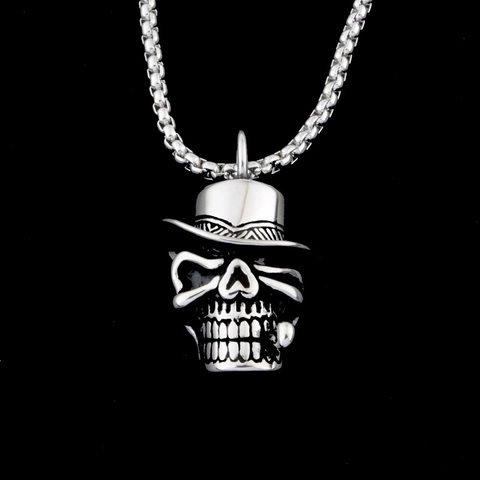 Vintage Punk Κολιέ με Μενταγιόν Νεκροκεφαλή με Καπέλο από Ανοξείδωτο Ατσάλι Hip Hop Gothic Κοσμήματα για Άνδρες Rock Style