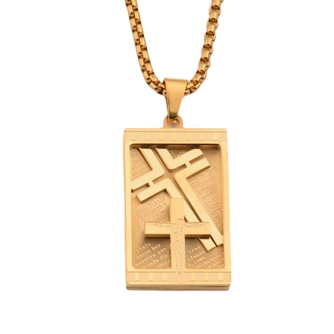 Hiphop Roestvrij Staal Kruis Hanger Halsketting Goud Verguld Gegraveerd Spaans Gebed Rechthoekig Religieuze Sieraden Unisex