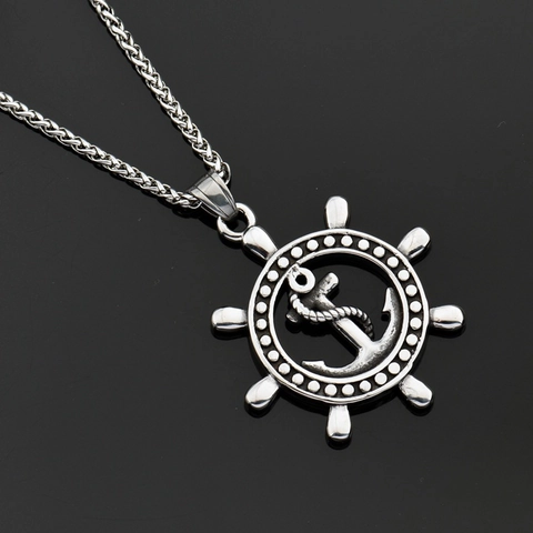 Collana Con Pendente a Forma di Timone e Ancora Nautica in Acciaio Inossidabile Vintage per Uomo Donna Gioielli Hip Hop
