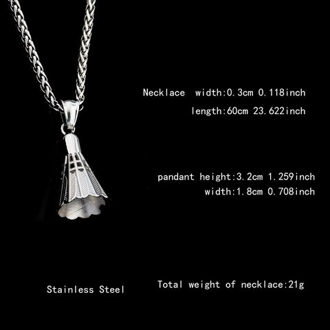 Hip Hop Sporty Stainless Steel Shuttlecock Pendant Necklace Fashion Badminton Jewelry Accessory For Men Women Unisex