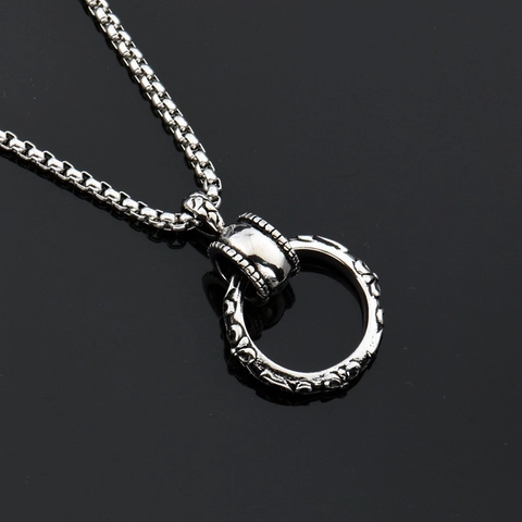Gothic Roestvrij Stalen Halsketting Voor Heren Vintage Gegraveerde Cirkel Hanger Hip Hop Punk Stijl Sieraden Box Ketting
