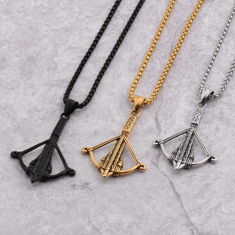 Vintage Crossbow Pendant Necklace For Men Women Stainless Steel Hip Hop Punk Style Jewelry Personalized Box Chain Accessory