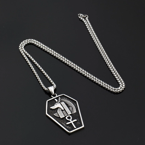 Collana con Pendente a Forma di Bara di Anubi e Croce Ankh in Acciaio Inossidabile Stile Egizio Retro Hip Hop Punk Gioielli