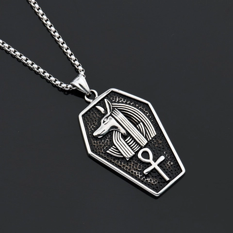 Collana con Pendente a Forma di Bara di Anubi e Croce Ankh in Acciaio Inossidabile Stile Egizio Retro Hip Hop Punk Gioielli