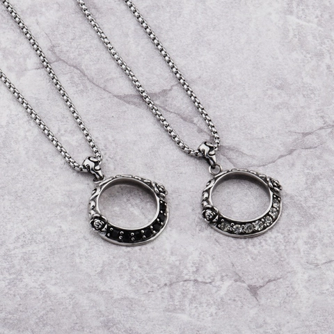 Retro Edelstahl Rosenkranz Kreis Anhänger Halskette Hip Hop Punk Zirkonia Eingelegt Schmuck Für Herren Damen