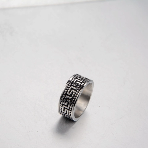 Anillo de Acero Inoxidable con Greca Griega Estilo Hiphop Punk Borde de Cuentas Banda para Hombre Mujer Joyería de Moda