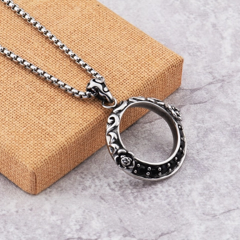 Retro Edelstahl Rosenkranz Kreis Anhänger Halskette Hip Hop Punk Zirkonia Eingelegt Schmuck Für Herren Damen