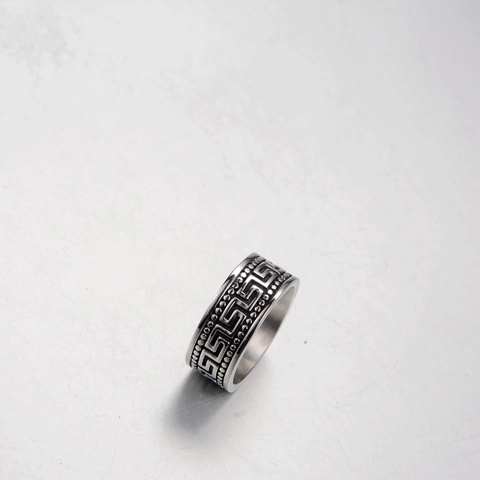 Anillo de Acero Inoxidable con Greca Griega Estilo Hiphop Punk Borde de Cuentas Banda para Hombre Mujer Joyería de Moda