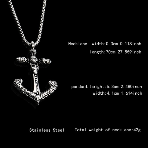 Gothic Stainless Steel Skull Anchor Pendant Necklace For Men Women Vintage Punk Hip Hop Jewelry Retro Nautical Anchor Charm Necklace