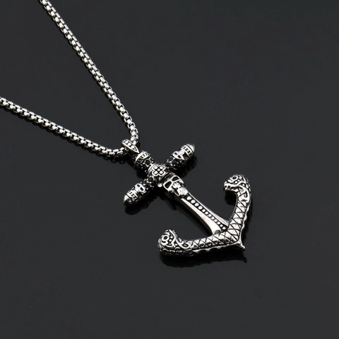 Gothic Stainless Steel Skull Anchor Pendant Necklace For Men Women Vintage Punk Hip Hop Jewelry Retro Nautical Anchor Charm Necklace