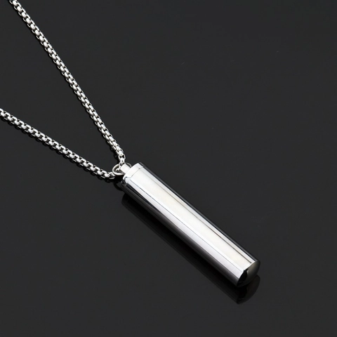 Hip-hop Gepersonaliseerde Openbare Cilindrische Fles Hanger Halsketting Voor Heren Dames Titanium Staal Gepolijst Spiegel Box Ketting Sieraden