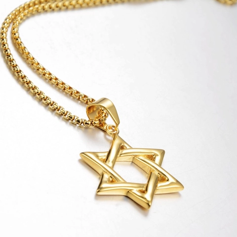 Hip Hop Stainless Steel Hexagram Pendant Necklace Gold Plated Star Of David Geometric Jewelry For Men Women Daily Wear