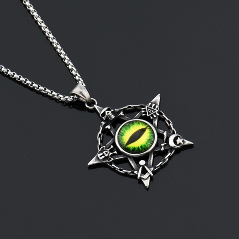 Collar Gótico de Acero Inoxidable con Colgante de Pentagrama y Ojo Malvado Hip Hop Punk Masonería Calavera Retro Hombre Mujer Joyería
