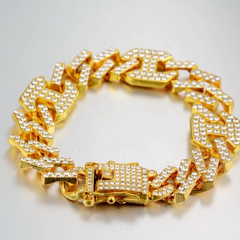 Bracciale a Maglia Cubana Hip Hop da Uomo in Lega con Zirconia e Strass Maglia a H Gioielli di Lusso Streetwear