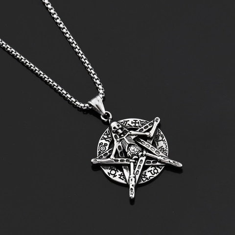 Gothic Skull Pentagram Pendant Necklace Titanium Steel Vintage Punk Hip Hop Jewelry Gift For Men Women Silver Color