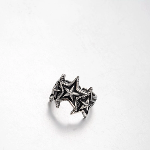 Men Vintage Stainless Steel Star Ring Punk Style Oxidized Silver Tone Adjustable Band Ring Biker Jewelry For Parties