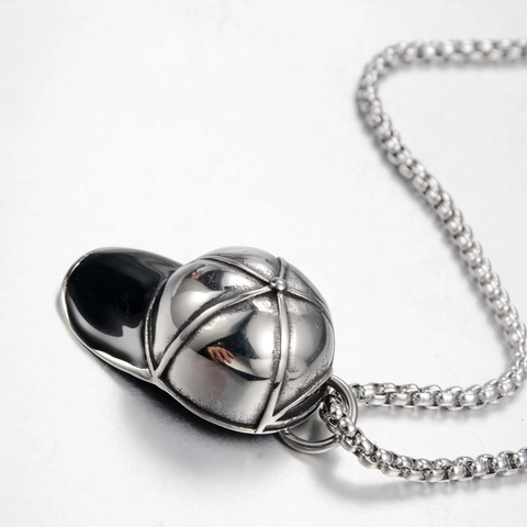 Hip Hop Baseball Cap Pendant Necklace Men Women Stainless Steel Streetwear Silver Black Enamel Sporty Jewelry Accessory