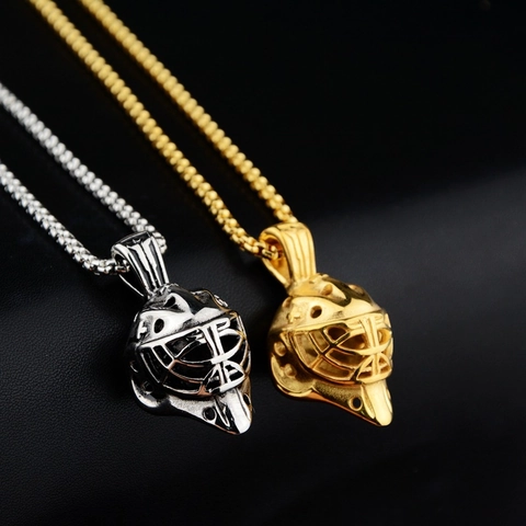 Edelstahl Ritterhelm Anhänger Halskette Für Herren Damen Retro Hip Hop Punk Eishockey Torwartmaske Schmuck Geschenk