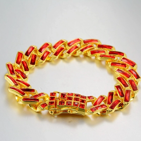 Bracciale Catena Cubana in Lega Hip Hop Oro Argento Strass Intarsiato Pietre Quadrate Uomo Donna Streetwear Gioielli Moda