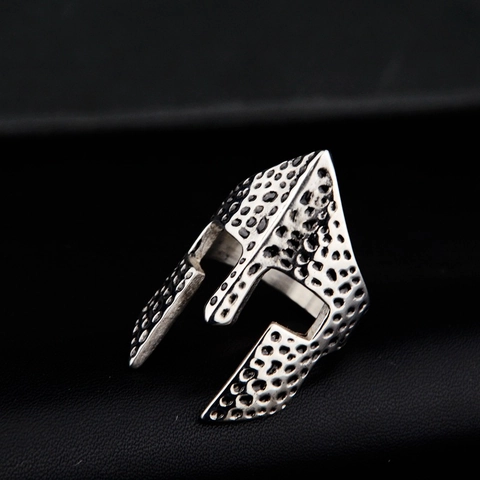 Anillo De Casco Guerrero Espartano Para Hombre Vintage De Acero Inoxidable Punk Hip Hop Martillado Textura Biker Joyería