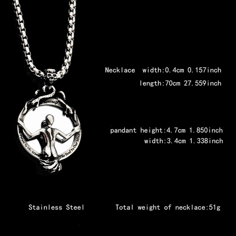 Gothic Antiek Zilveren Roestvrijstalen Demonen Spiegel Hanger Halsketting Met Schedel Slang Portret Reliëf Sieraden