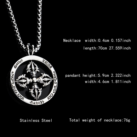 Gothic Vintage Stainless Steel Disc Pendant Necklace Cross Vajra Lolita Engraved Antique Silver Jewelry For Men Women