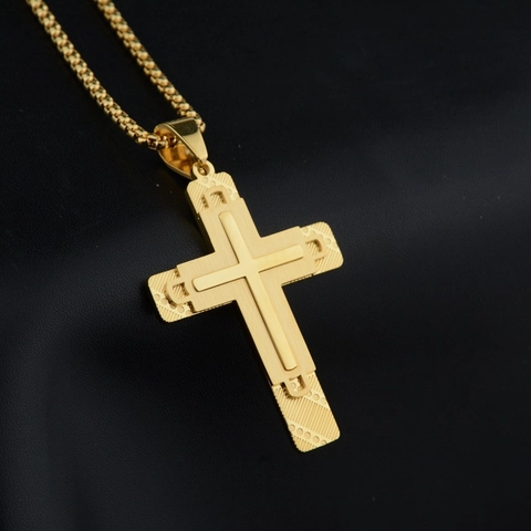 Roestvrij Staal Driedubbele Laag Kruis Hanger Halsketting Hip Hop Punk Gothic Religieuze Sieraden Voor Mannen Vrouwen Goud Zilver