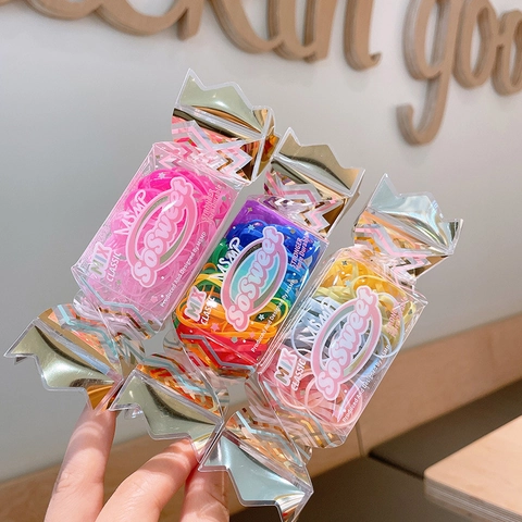 Kids Colorful High Elastic Hair Ties Candy Box Set Resin Rubber Bands Jelly Color Ponytail Holder Styling Accessory For Women